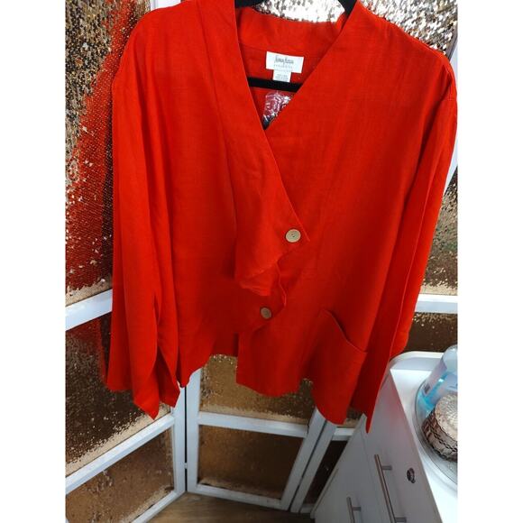 Women's Plus Red 100% Linen Blouse 2xl Neiman Marcus Exclusive - Picture 5 of 10